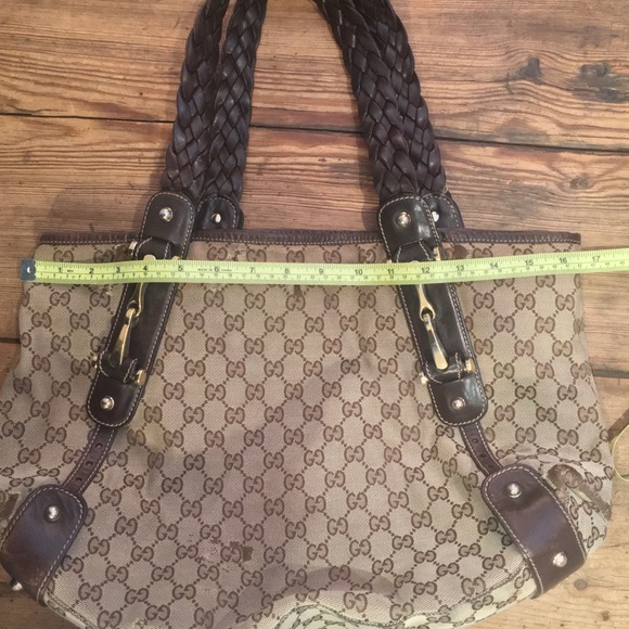 Gucci GG Canvas Braided Handle Tote Bag with Wear Large Used - Picture 15 of 16